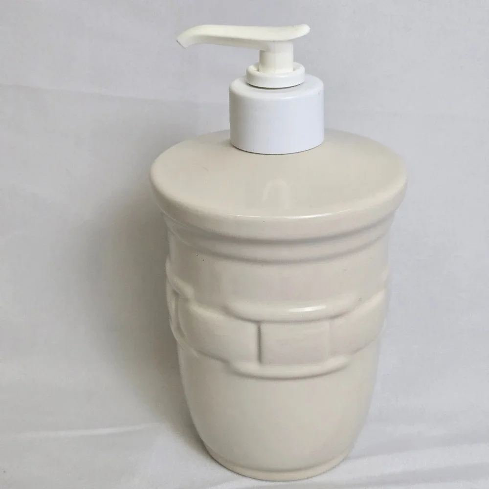 Longaberger Pottery Woven Traditions Soap Lotion Dispenser Ivory 7